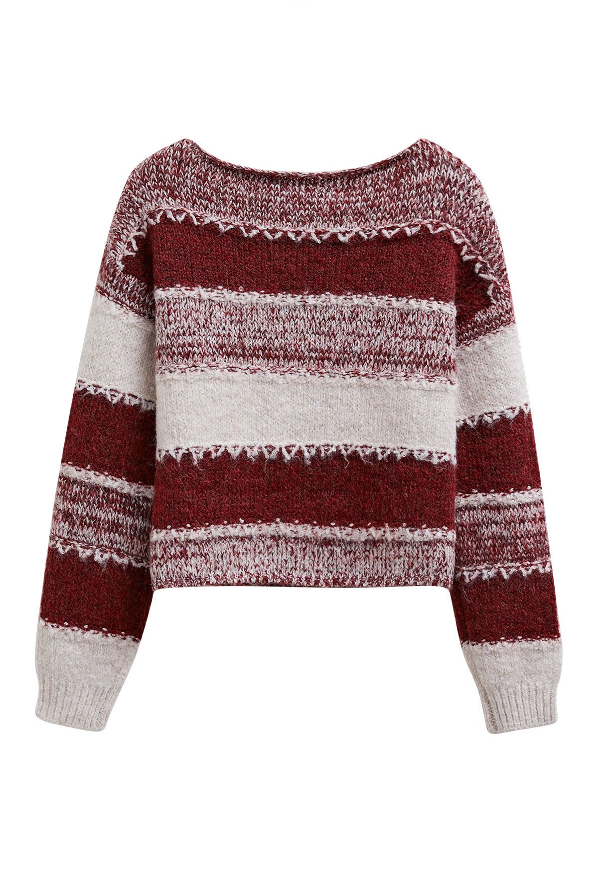 Fair Isle Stripe Cropped Knit Sweater in Red