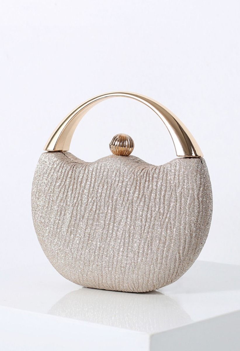 Elegance Round Handle PU Leather Clutch in Champagne