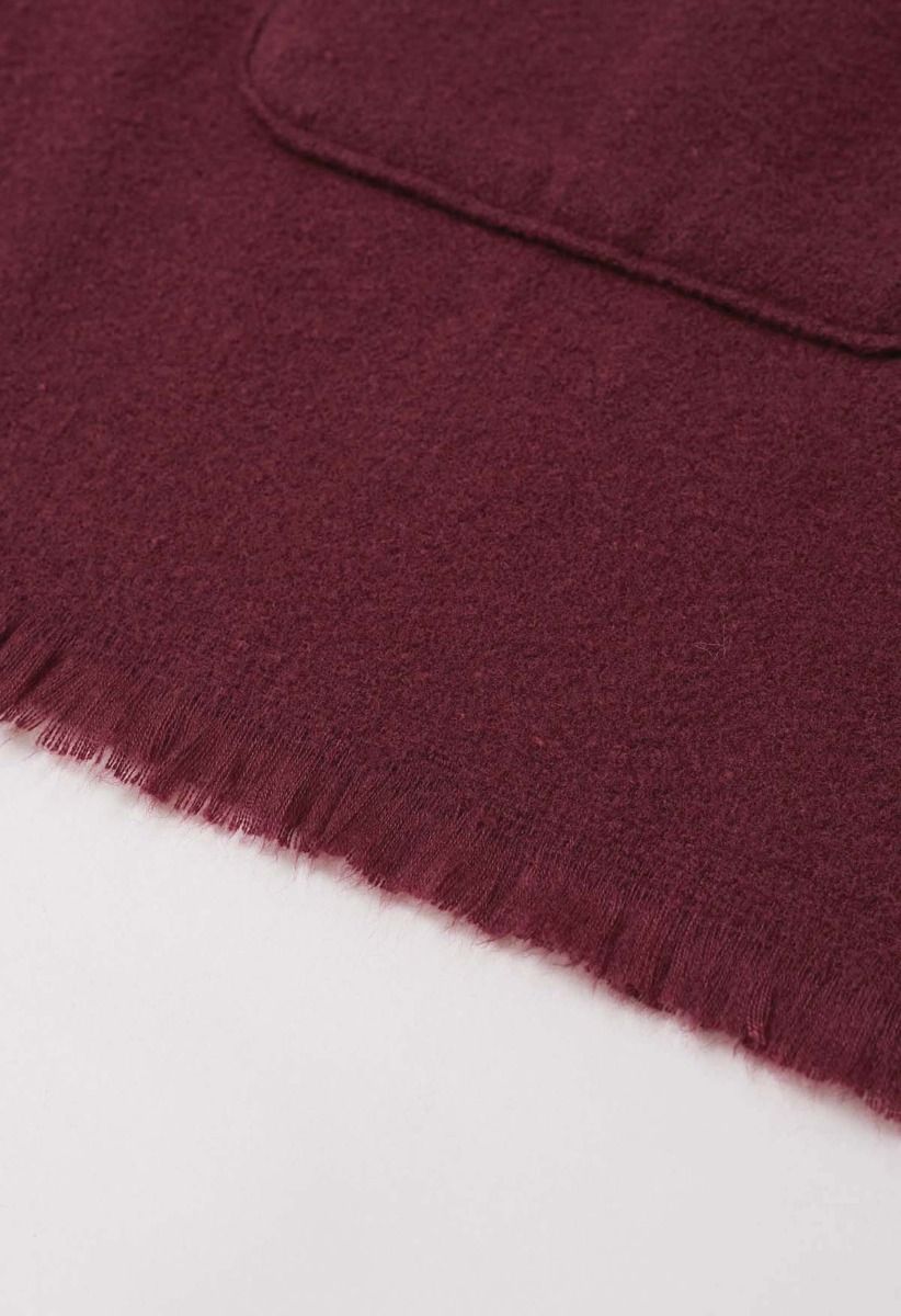 Whisper Soft Pocket Fringed Hem Poncho in Burgundy