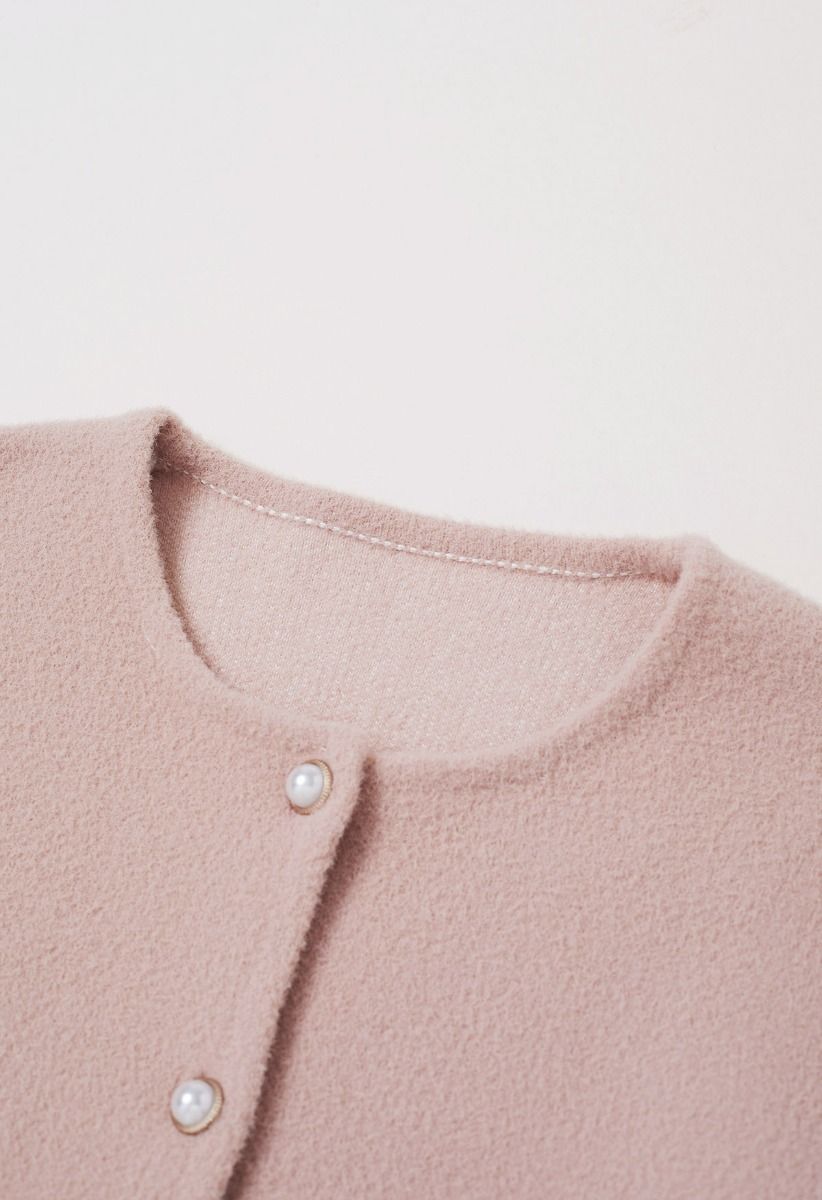 Sweetly Patch Pocket Pearly Button Knit Cardigan in Pink