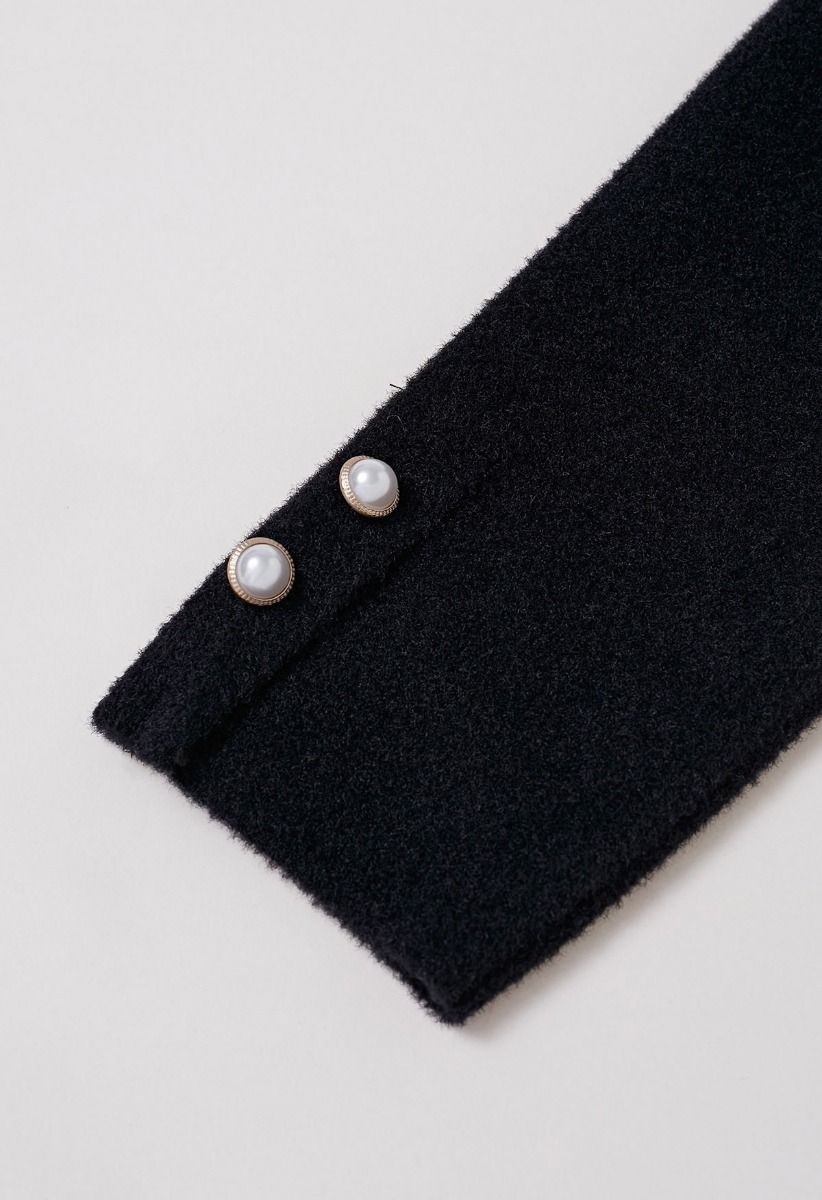 Sweetly Patch Pocket Pearly Button Knit Cardigan in Black