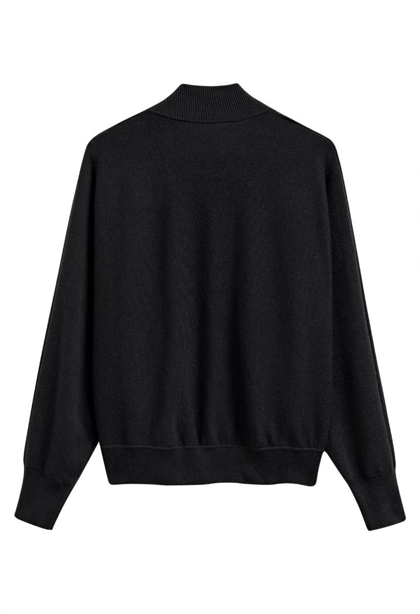 Minimalist Open-Front Ribbed Edge Knit Cardigan in Black