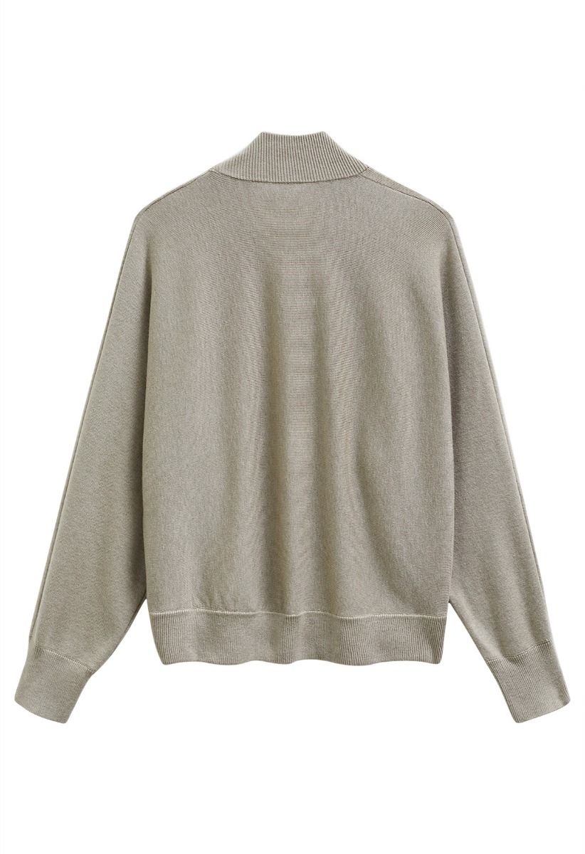 Minimalist Open-Front Ribbed Edge Knit Cardigan in Khaki