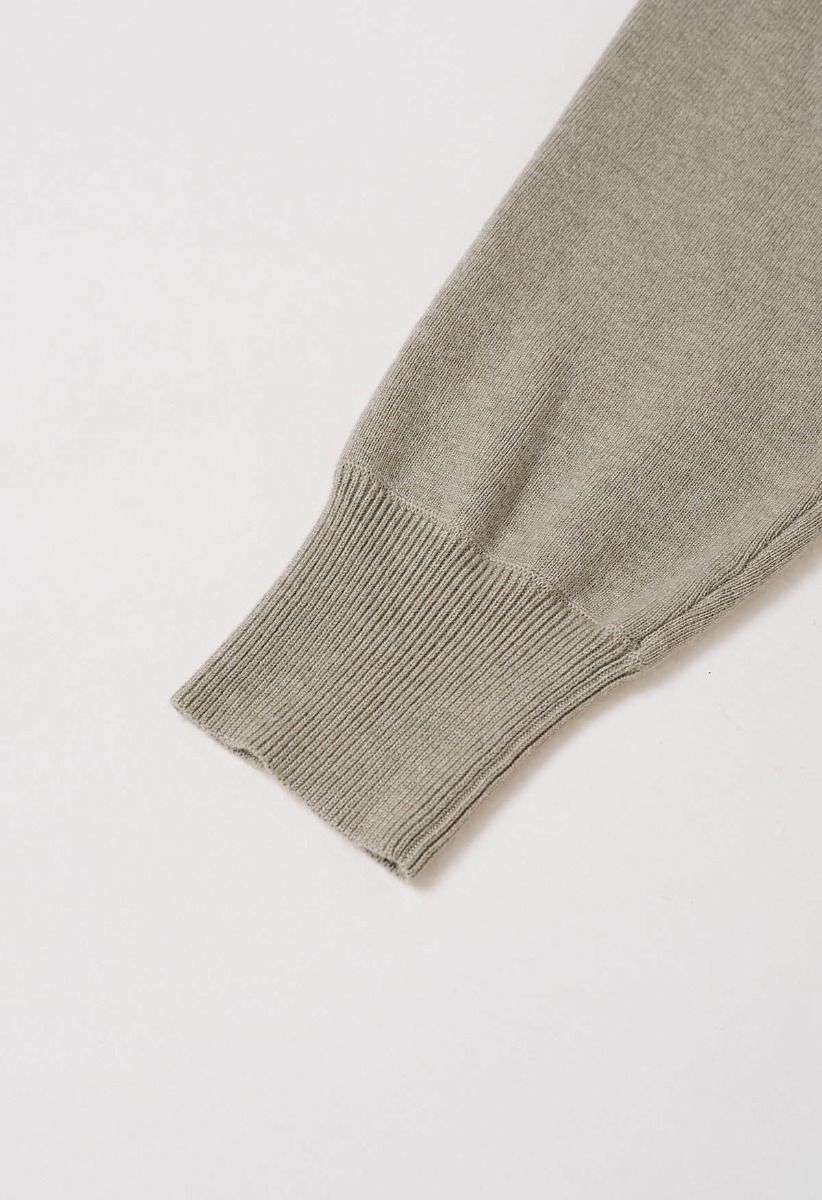 Minimalist Open-Front Ribbed Edge Knit Cardigan in Khaki