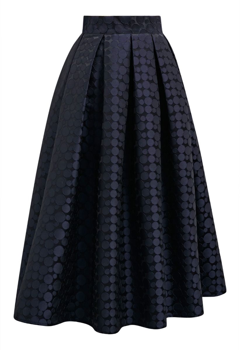 Statement Dots Jacquard Pleated Midi Skirt