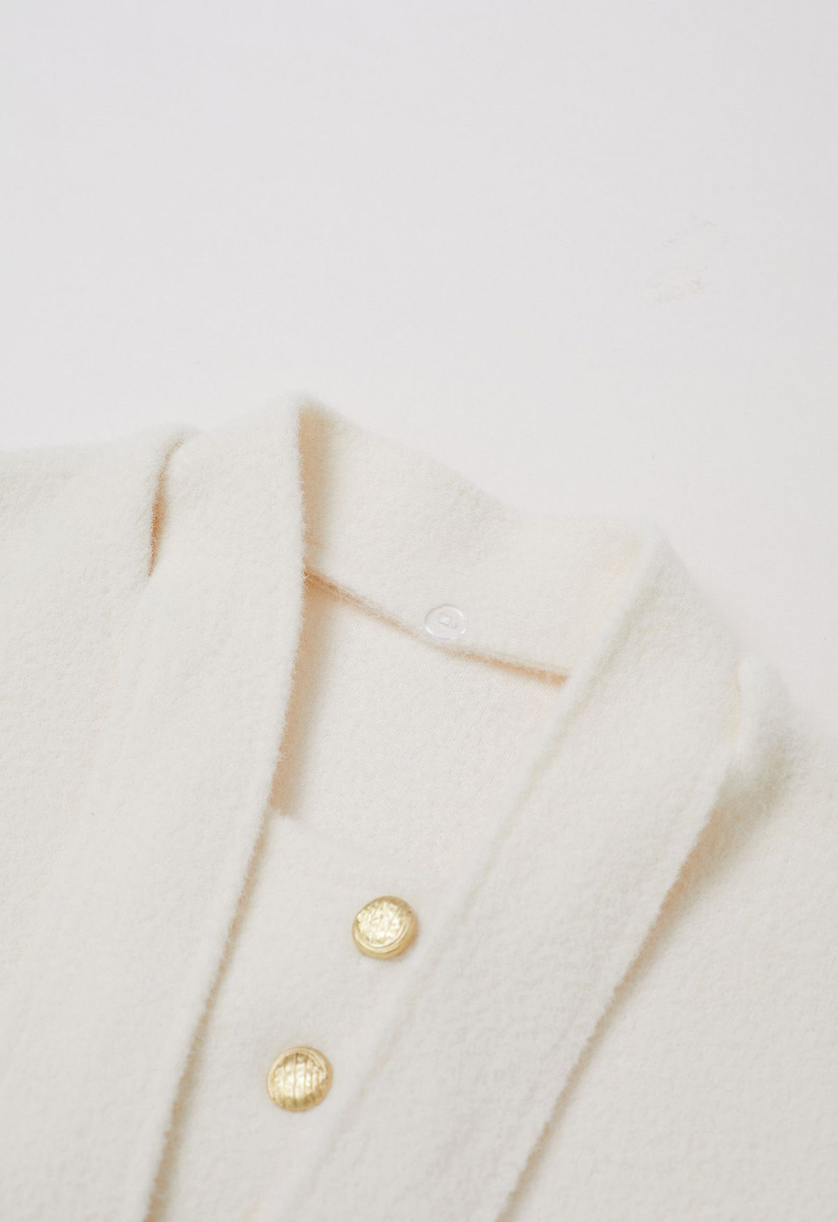 Detachable Tie-Neck Golden Button Knit Coat in Cream