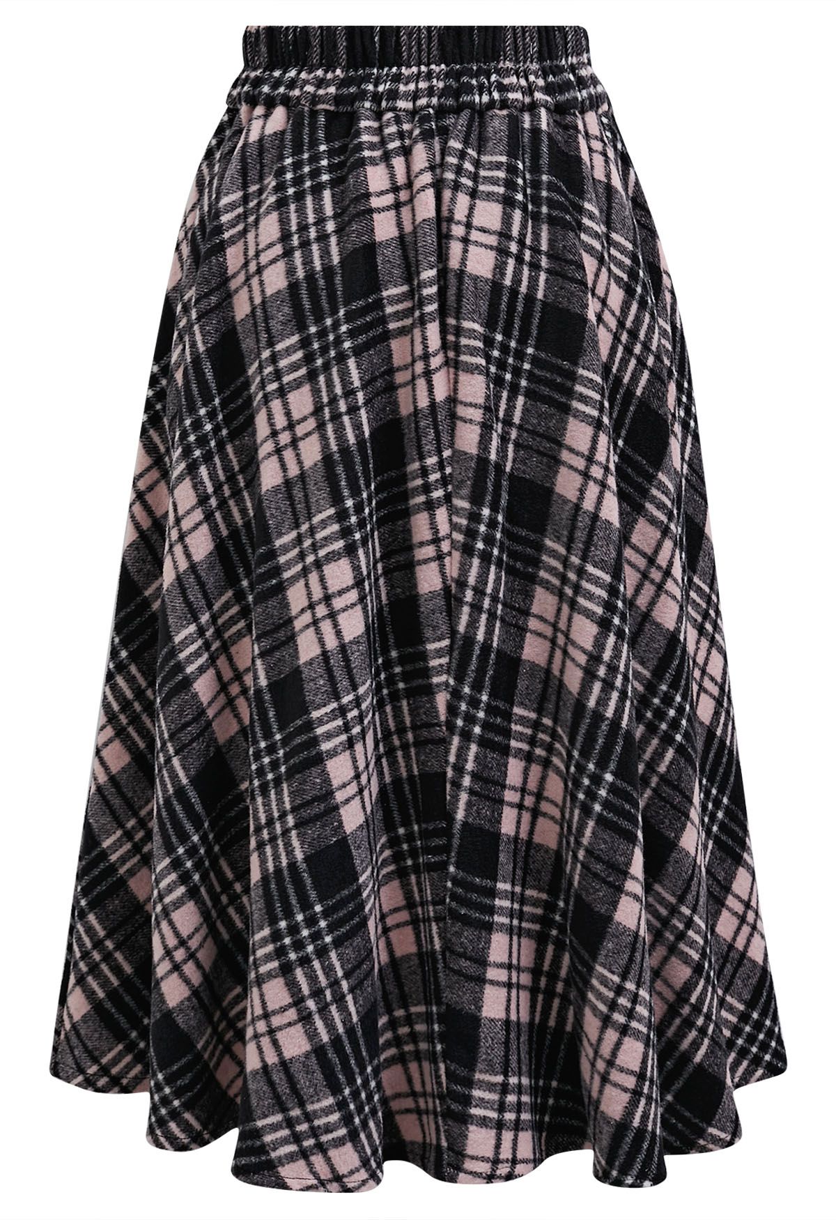 Sophisticated Plaid A-Line Midi Skirt in Pink