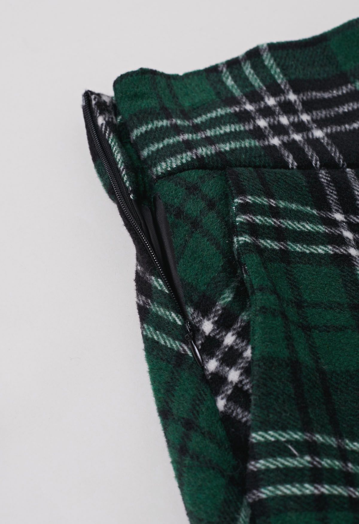 Sophisticated Plaid A-Line Midi Skirt in Dark Green