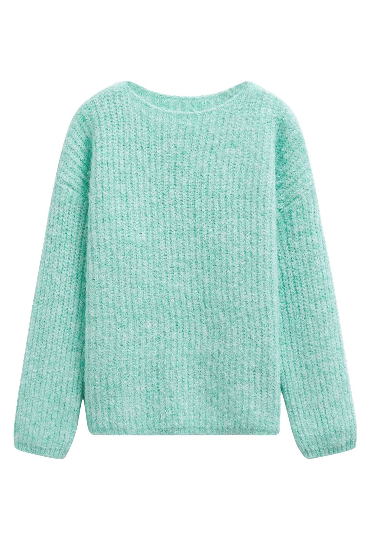 Solid Color Rib Knit Sweater in Mint