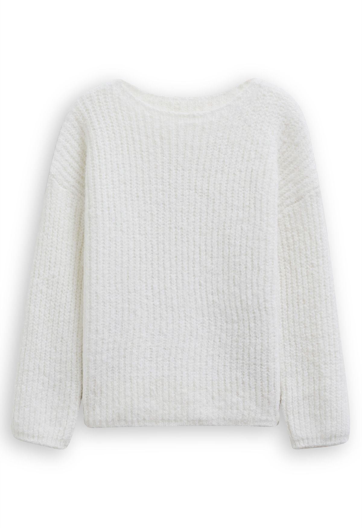 Solid Color Rib Knit Sweater in Ivory