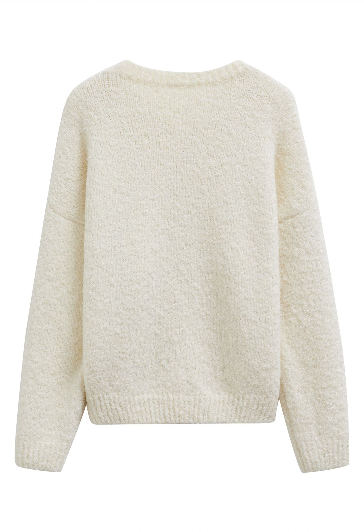 Ribbed Fuzzy Soft Knit Sweater in Cream