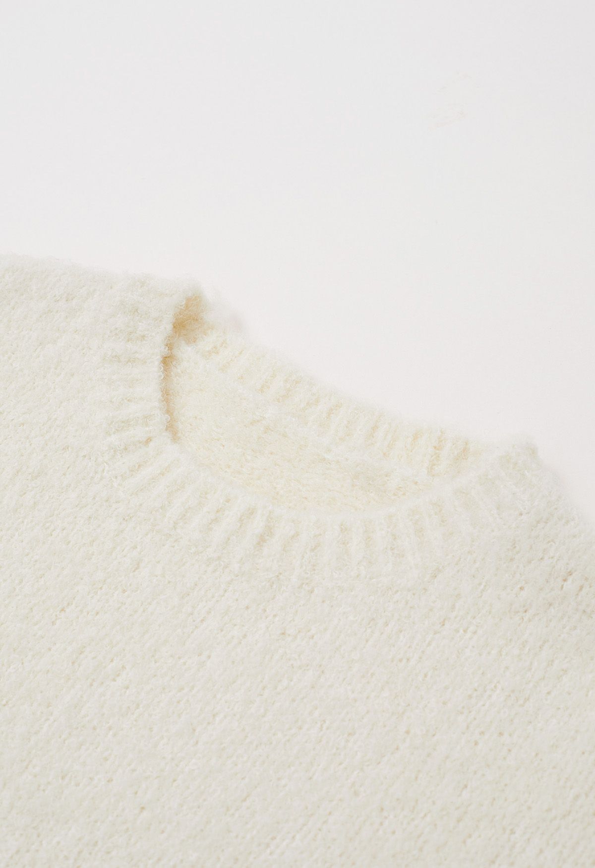 Ribbed Fuzzy Soft Knit Sweater in Cream