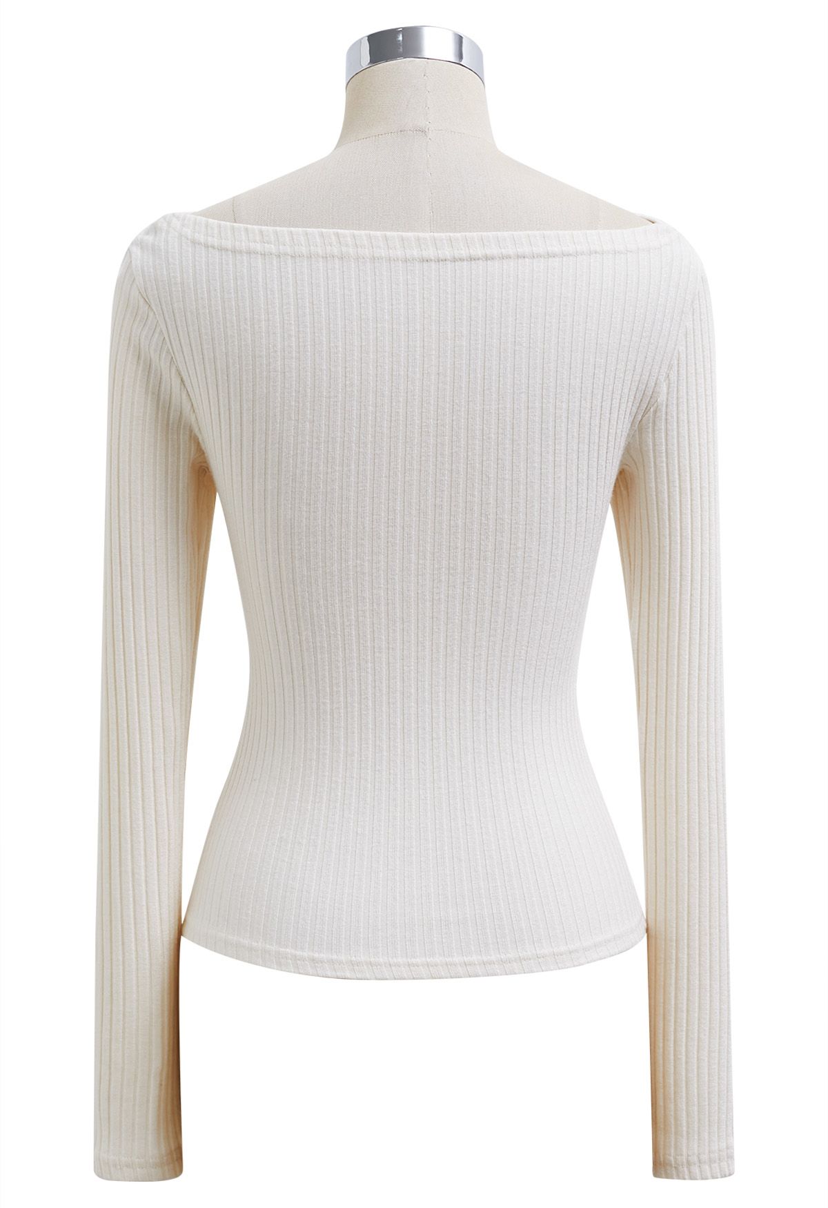 Ribbed Texture Off-Shoulder Ruched Cotton Top in Ivory