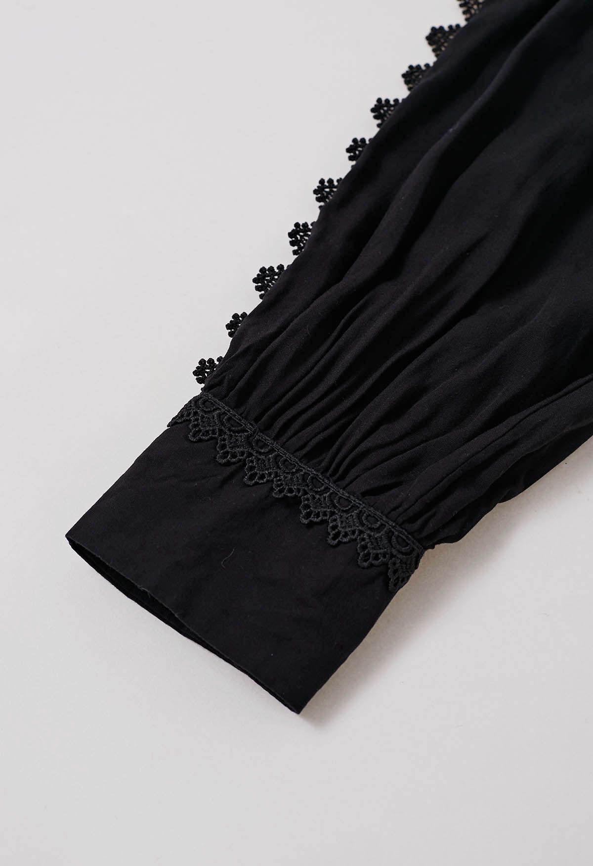 Captivating Lace Tie-Waist Button Down Maxi Dress in Black