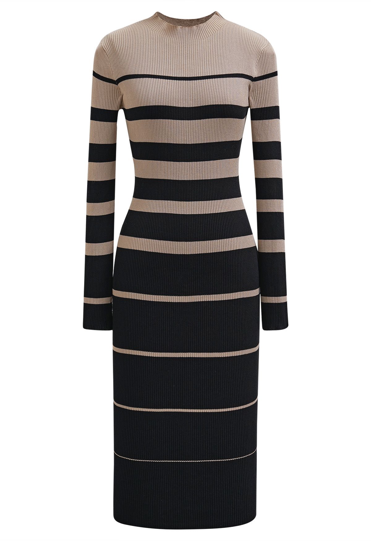 Color Block Stripe Bodycon Knit Midi Dress in Black