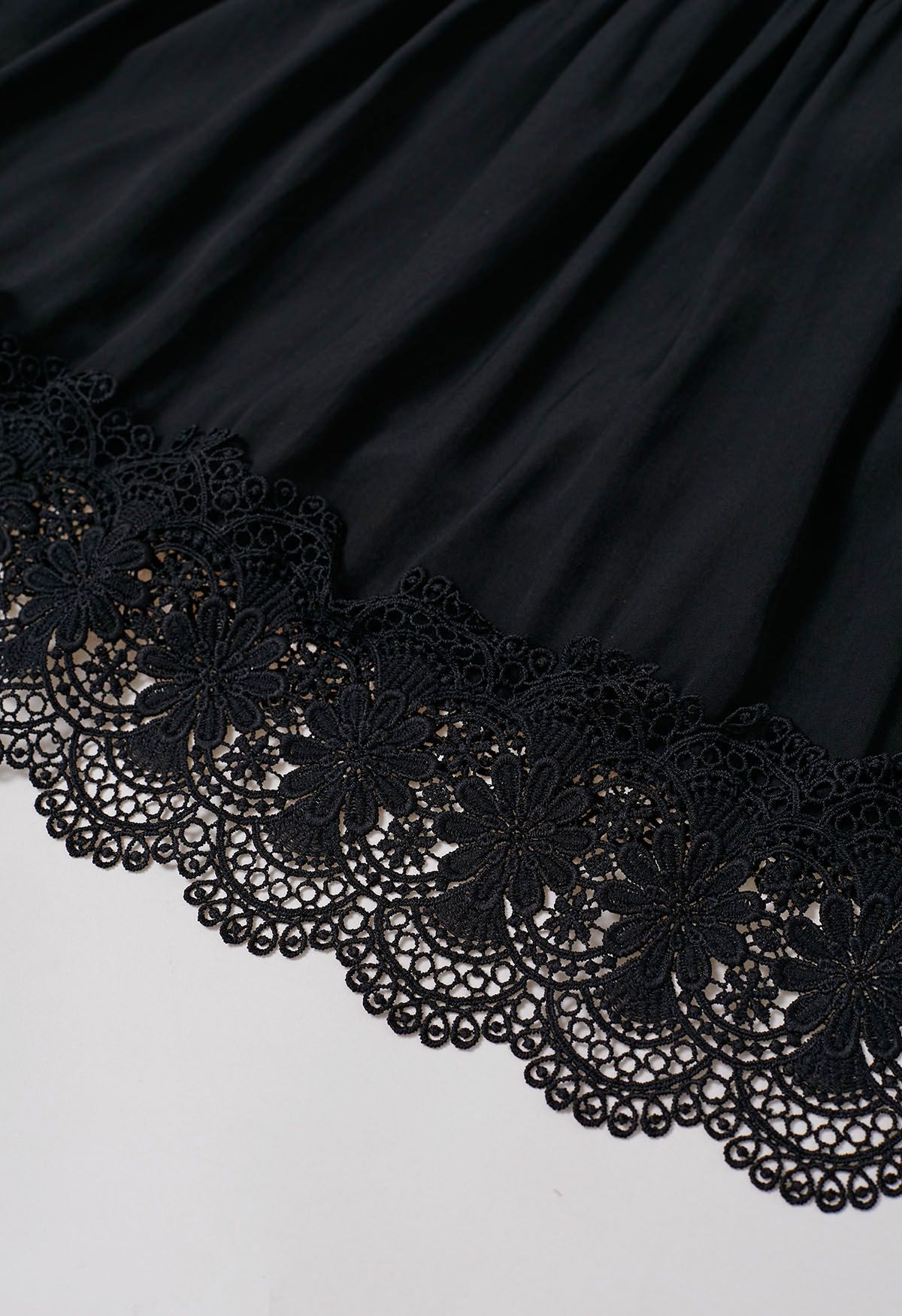 Victorian Elegance Cutwork Lace Maxi Dress in Black