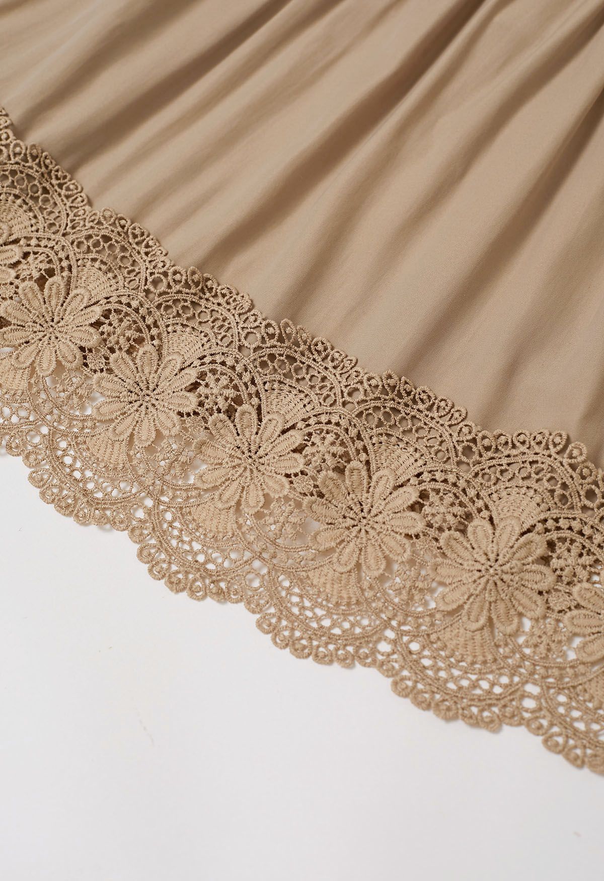 Victorian Elegance Cutwork Lace Maxi Dress in Tan