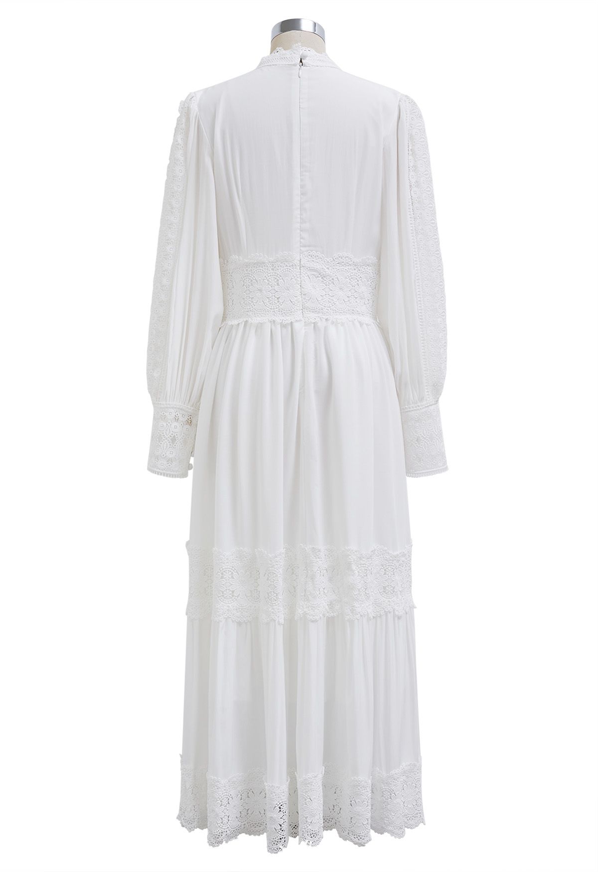 Victorian Elegance Cutwork Lace Maxi Dress in White