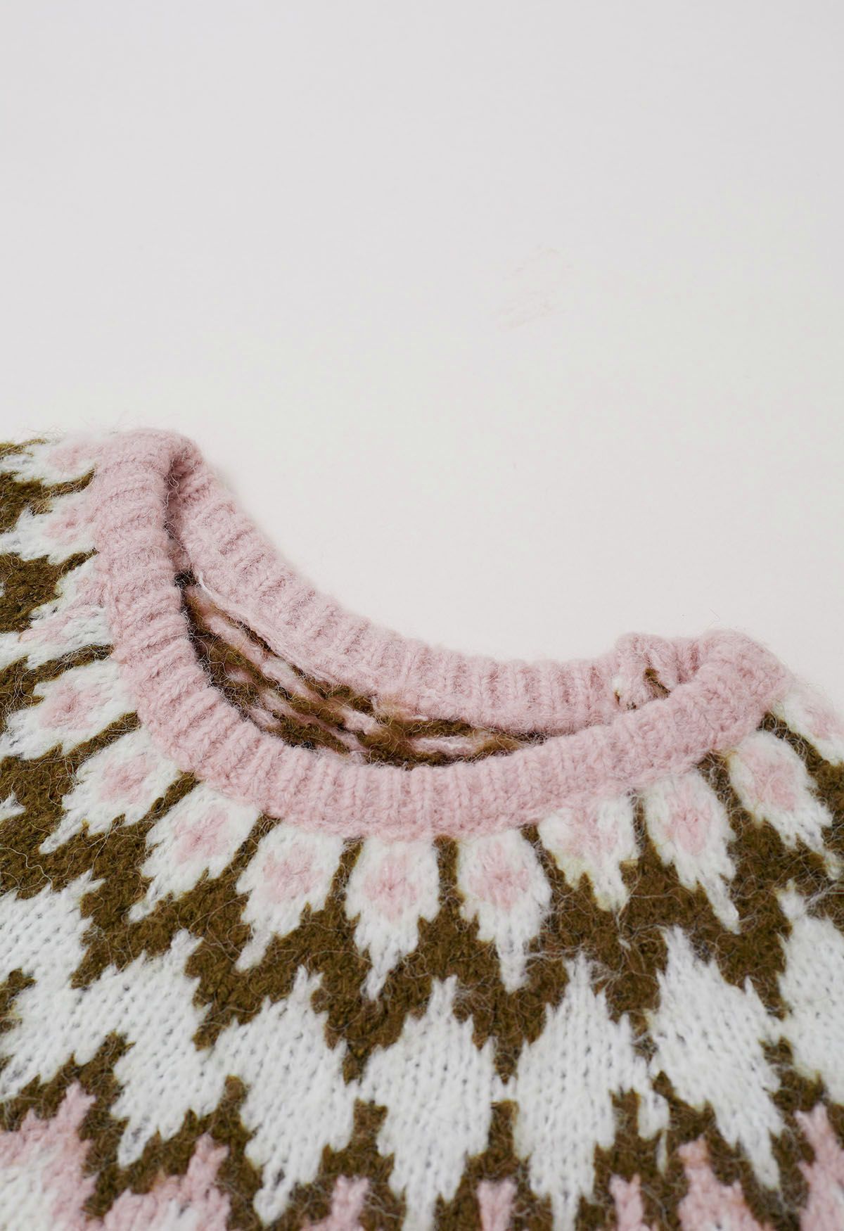 Winter Whimsy Fair Isle Ribbed Knit Sweater in Pink