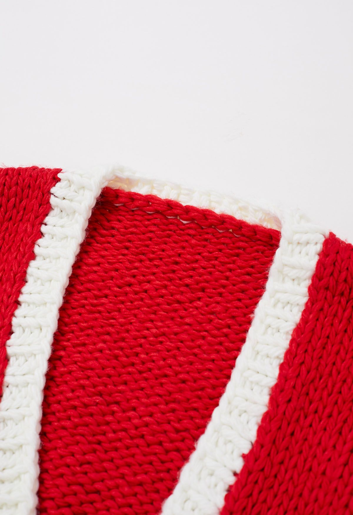 Color Blocked Hand-Knit Chunky Cardigan in Red