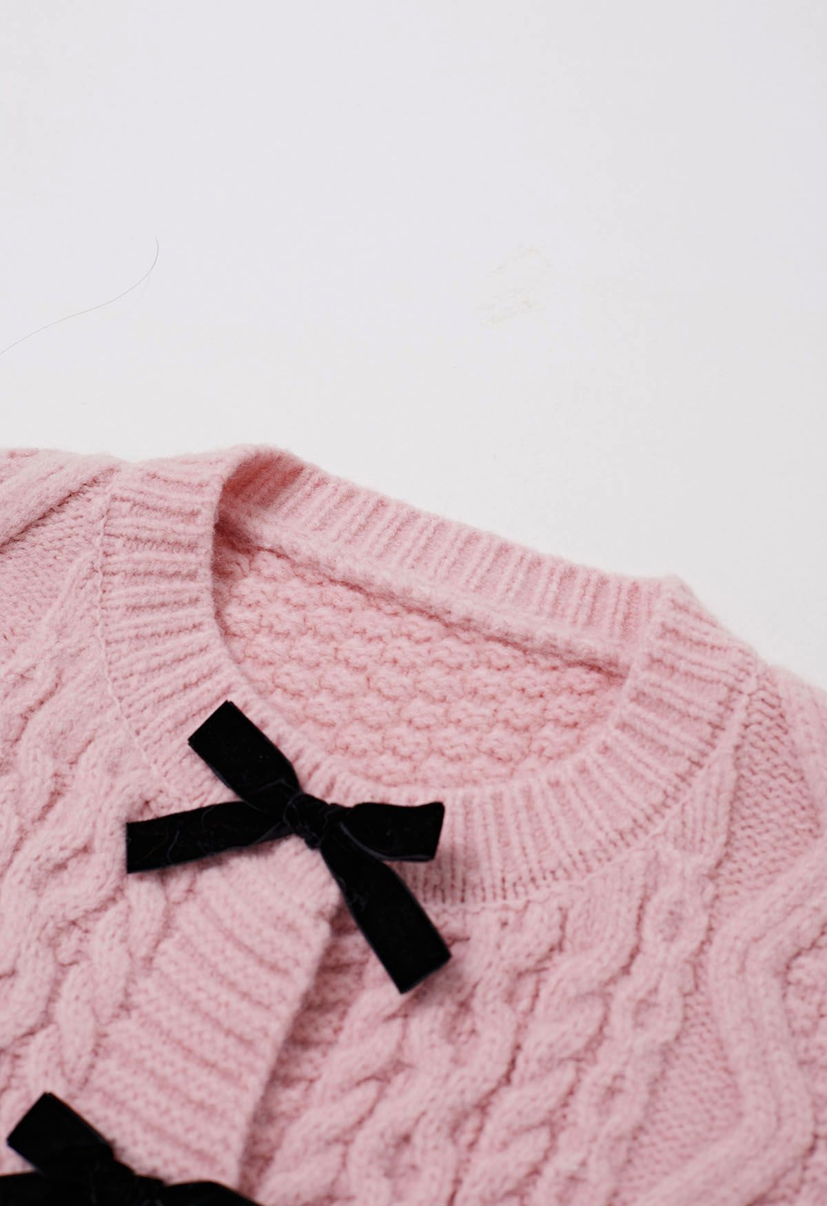 Bowknot Snap Button Braid Knit Cardigan in Pink