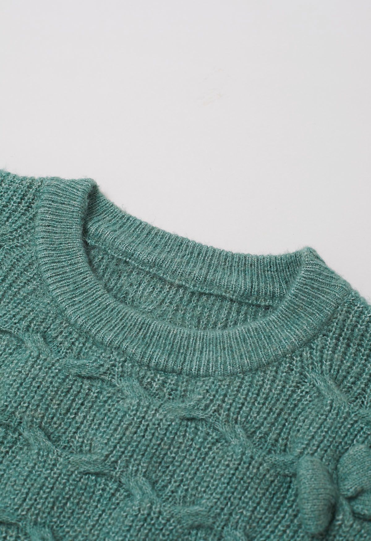 Playful Bow Geometric Textured Knit Sweater in Green