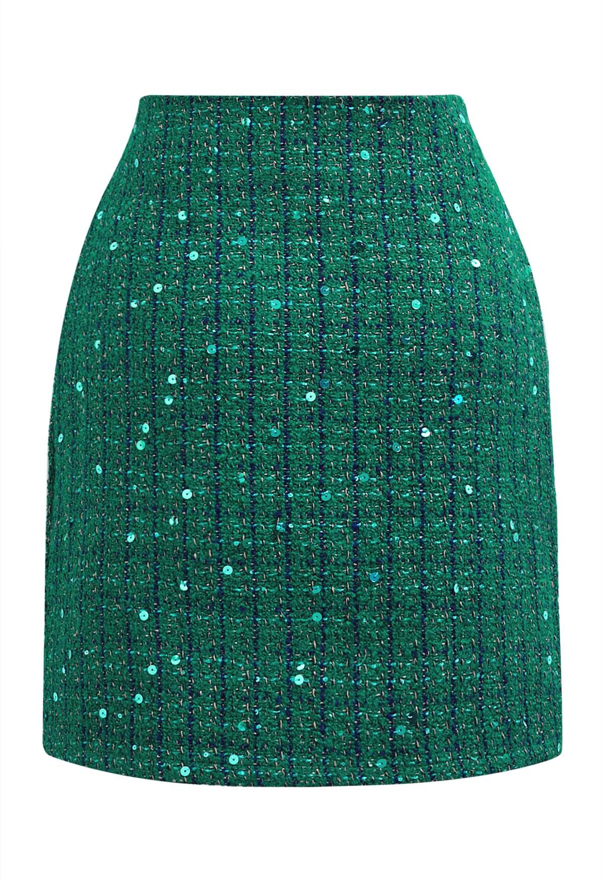 Holiday Sequin Tweed Mini Skirt