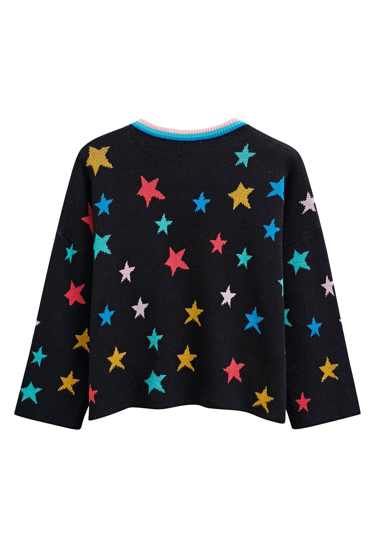 Cosmic Charm Star Bell Sleeve Knit Sweater in Black