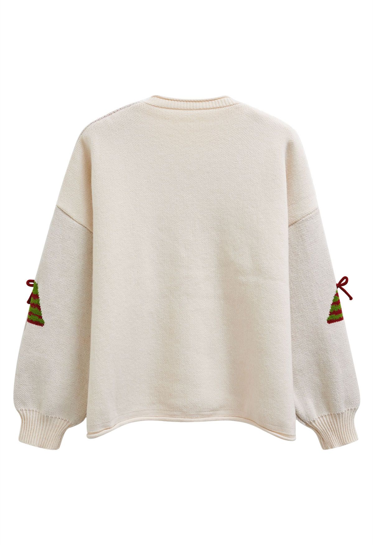 Cutie 3D Bowknot Christmas Tree Buttoned Knit Cardigan in Oatmeal