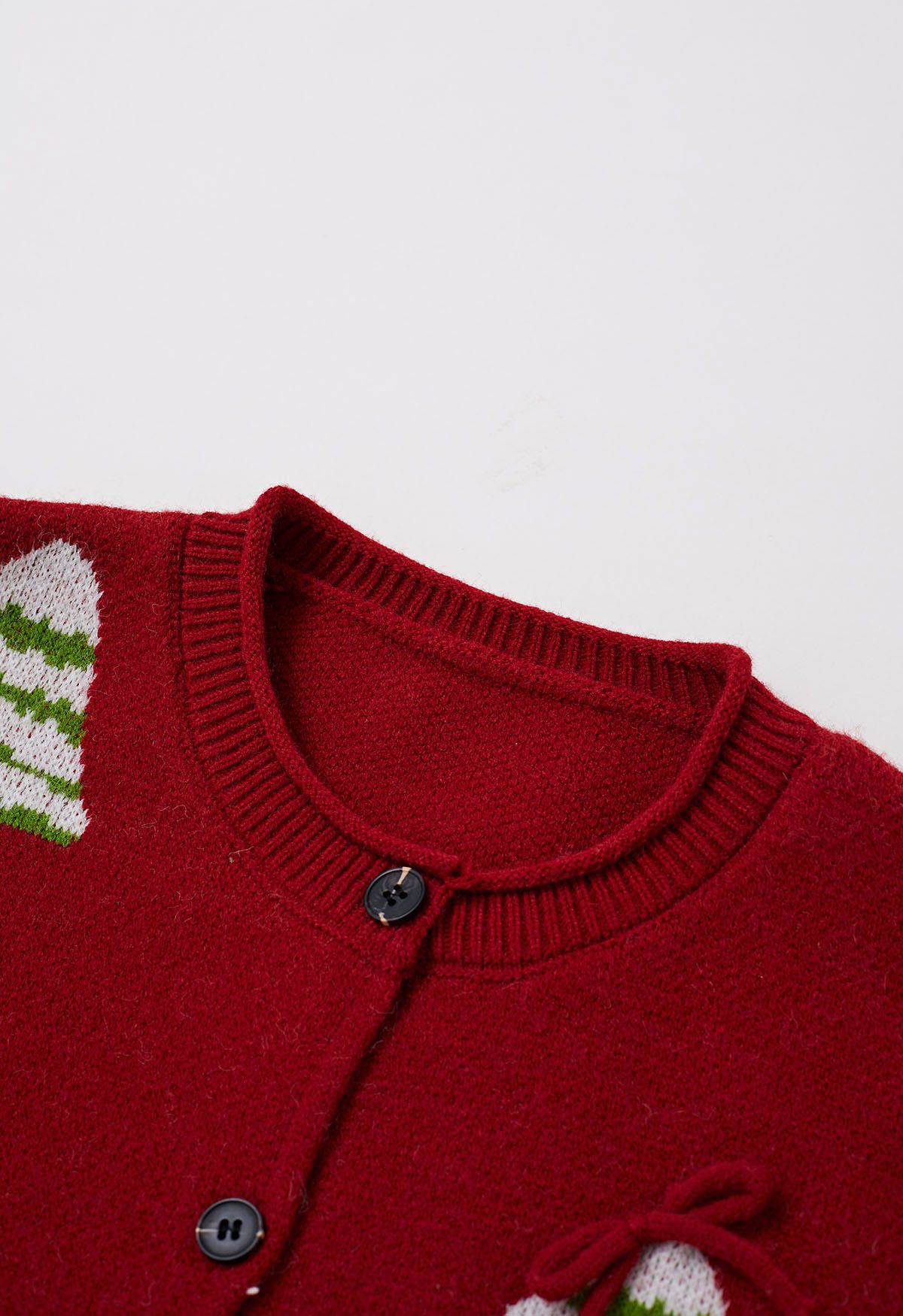 Cutie 3D Bowknot Christmas Tree Buttoned Knit Cardigan in Red