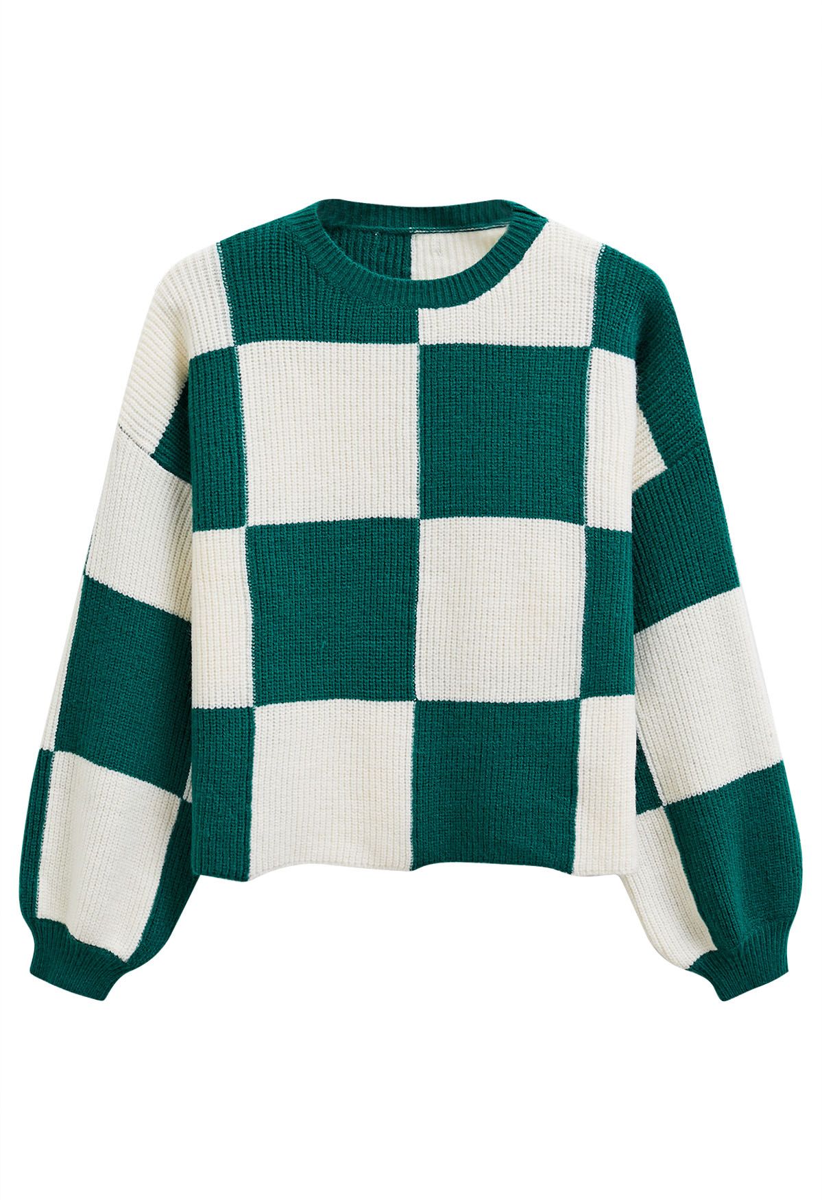 Merry Check Dropped Shoulder Knit Sweater