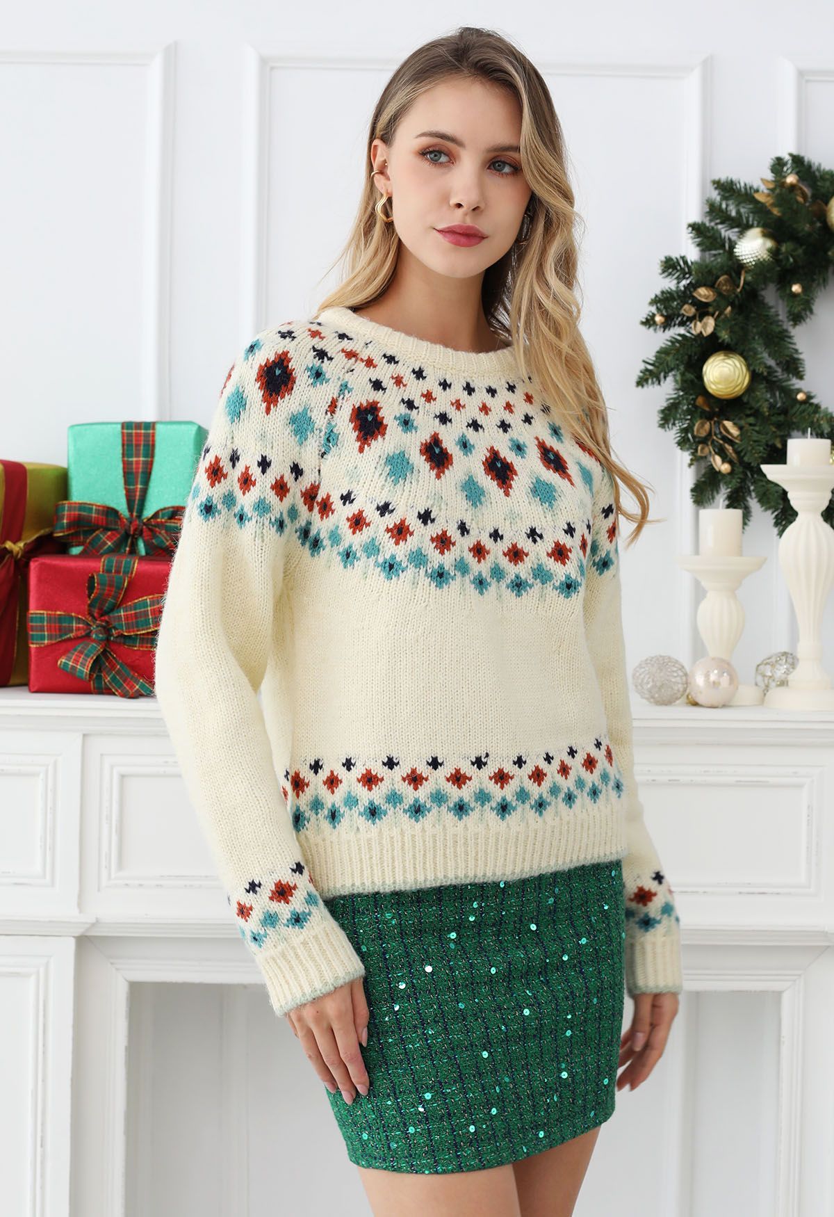 Holiday Sequin Tweed Mini Skirt