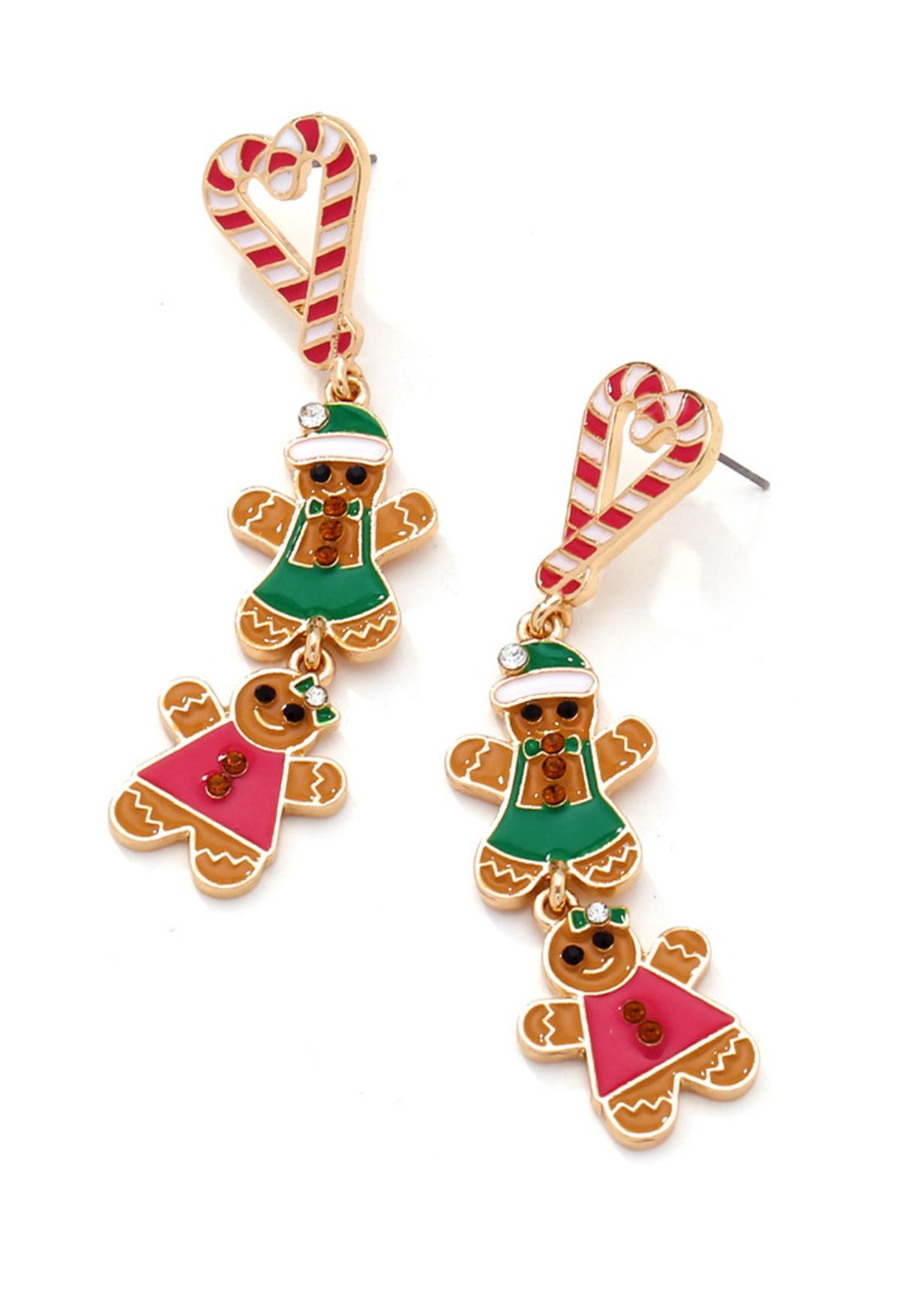 Sweet Gingerbread Couple Candy Cane Earrings