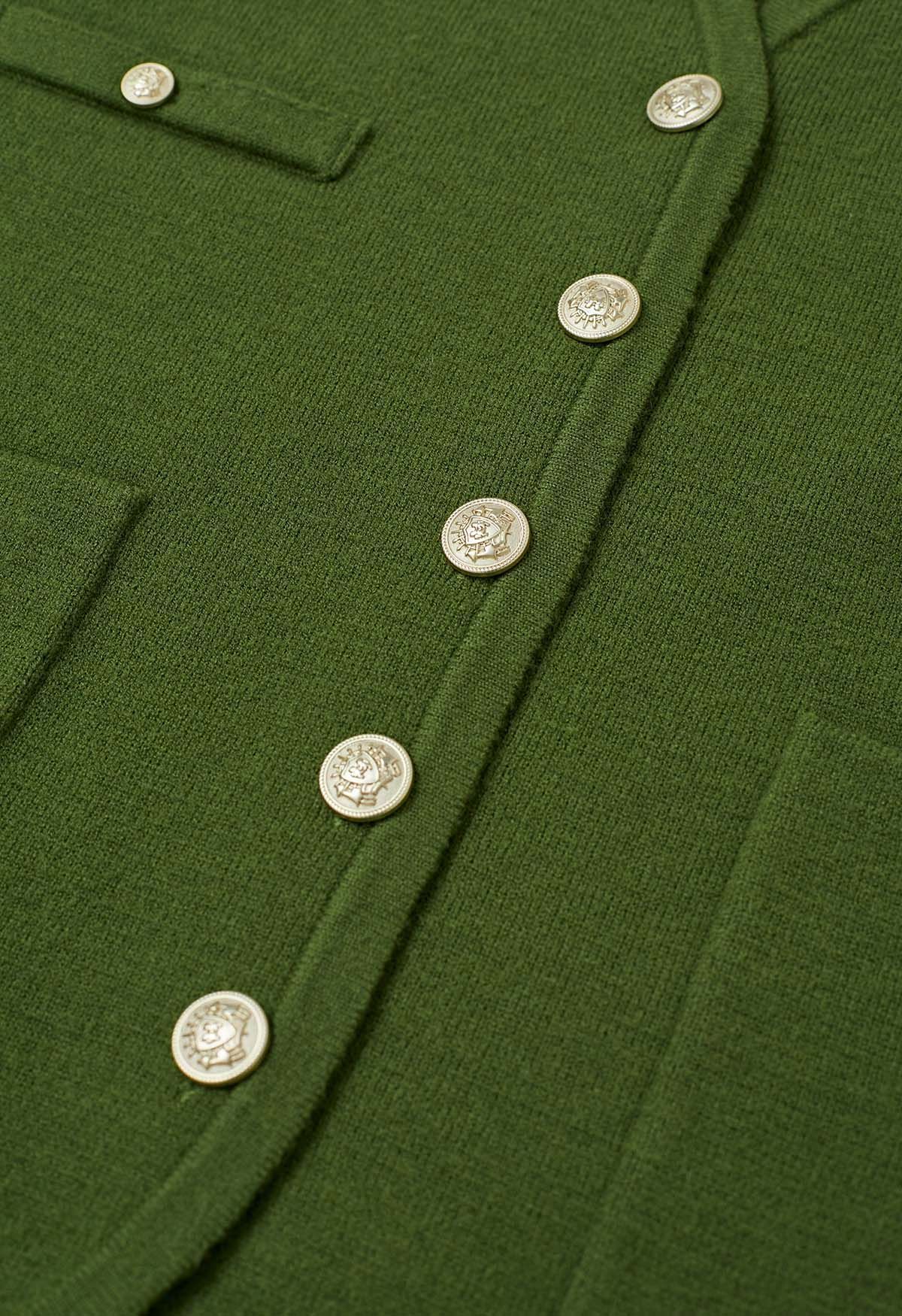 Impressive Patch Pocket Button Down Knit Cardigan in Green