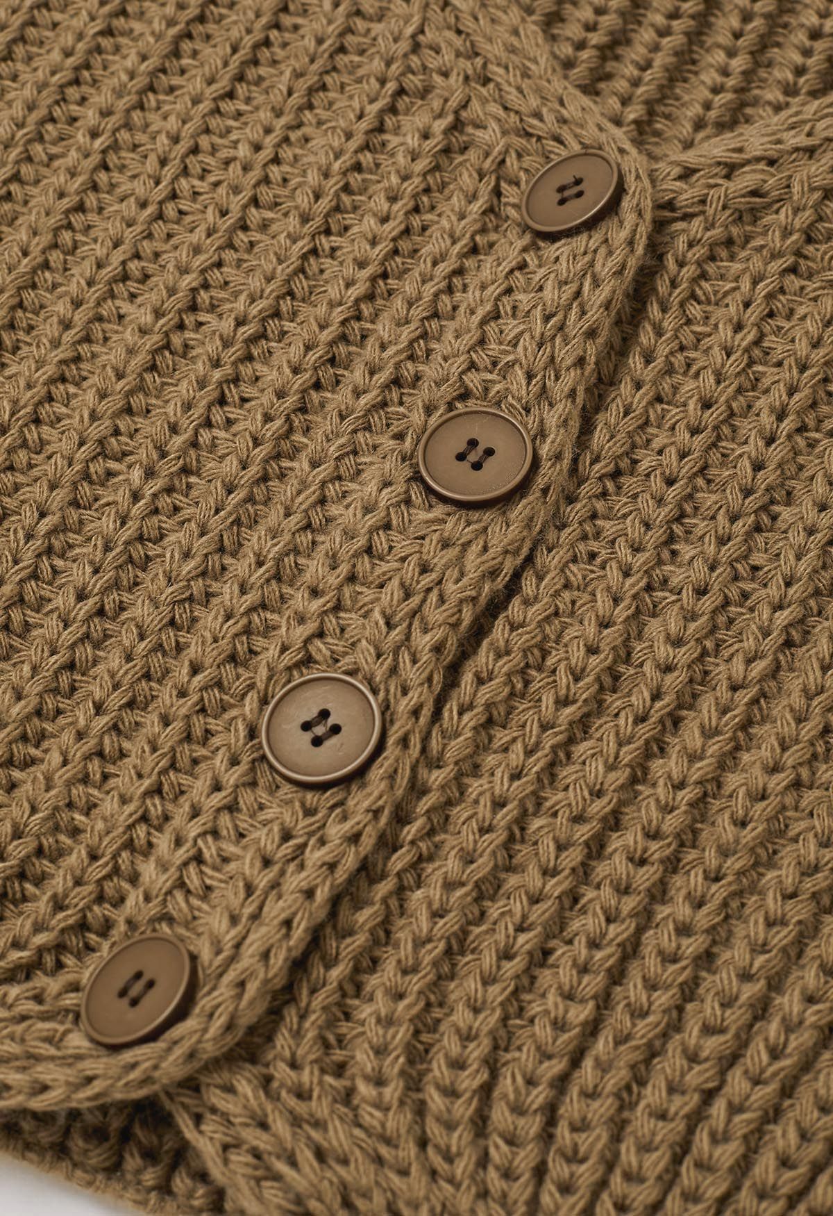 Hand-Knit Drop-Shoulder Buttoned Crop Cardigan in Khaki