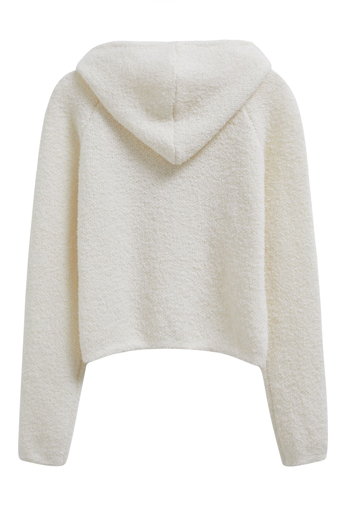 Winter Essentials Hooded Zip-Up Knit Cardigan in Ivory