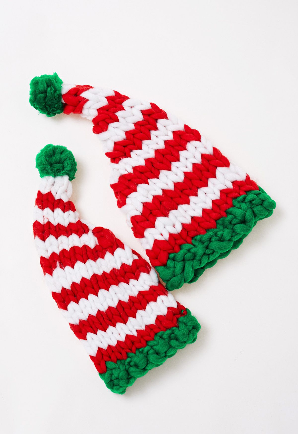 Braided Hand-Knit Pom-Pom Christmas Hat in Stripe