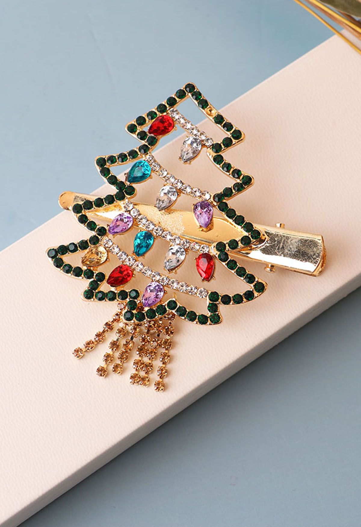 Colorful Crystal Festive Tree Hair Clip