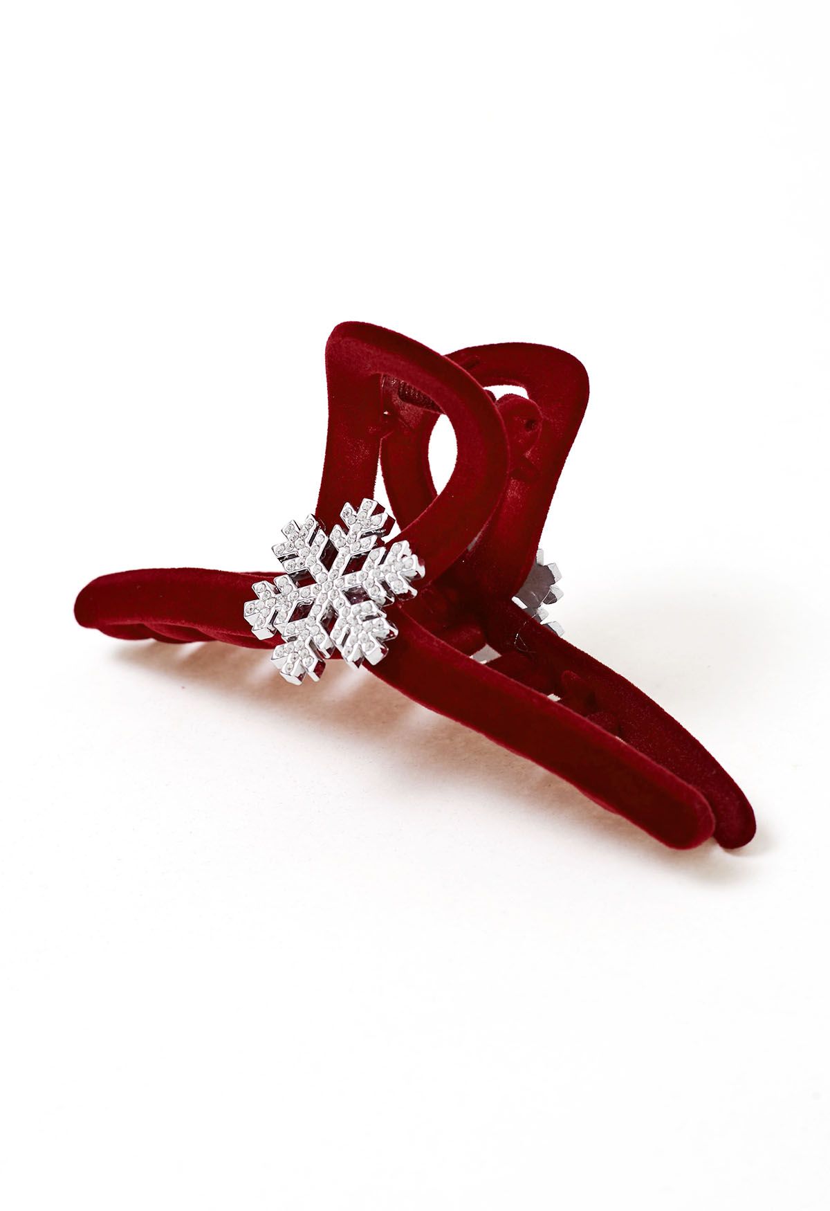 Rhinestone Snowflake Velvet Hair Claw in Burgundy