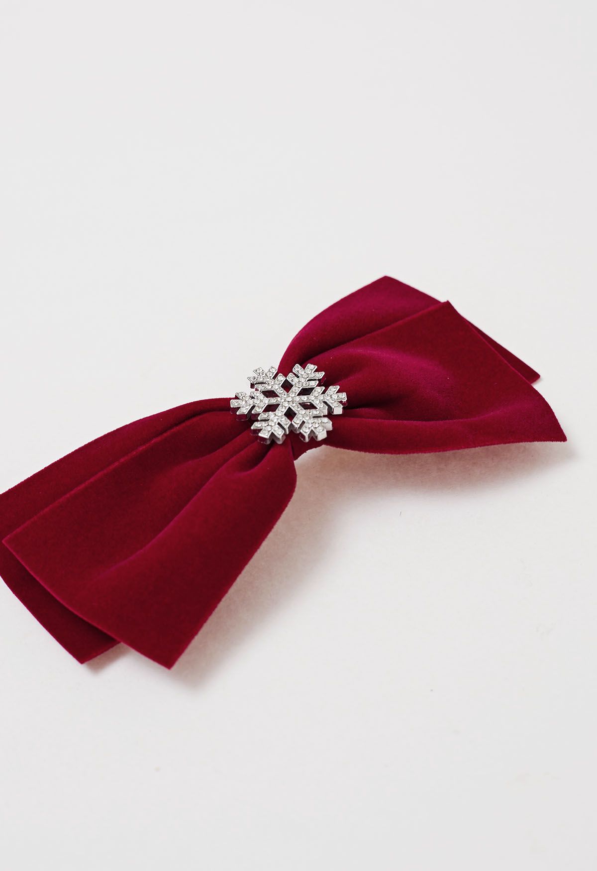 Snowflake Velvet Bowknot Hair Clip in Burgundy