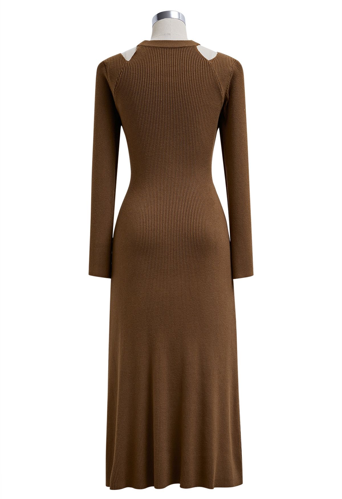 Cutout Shoulders Cross Front Knit Midi Dress in Caramel