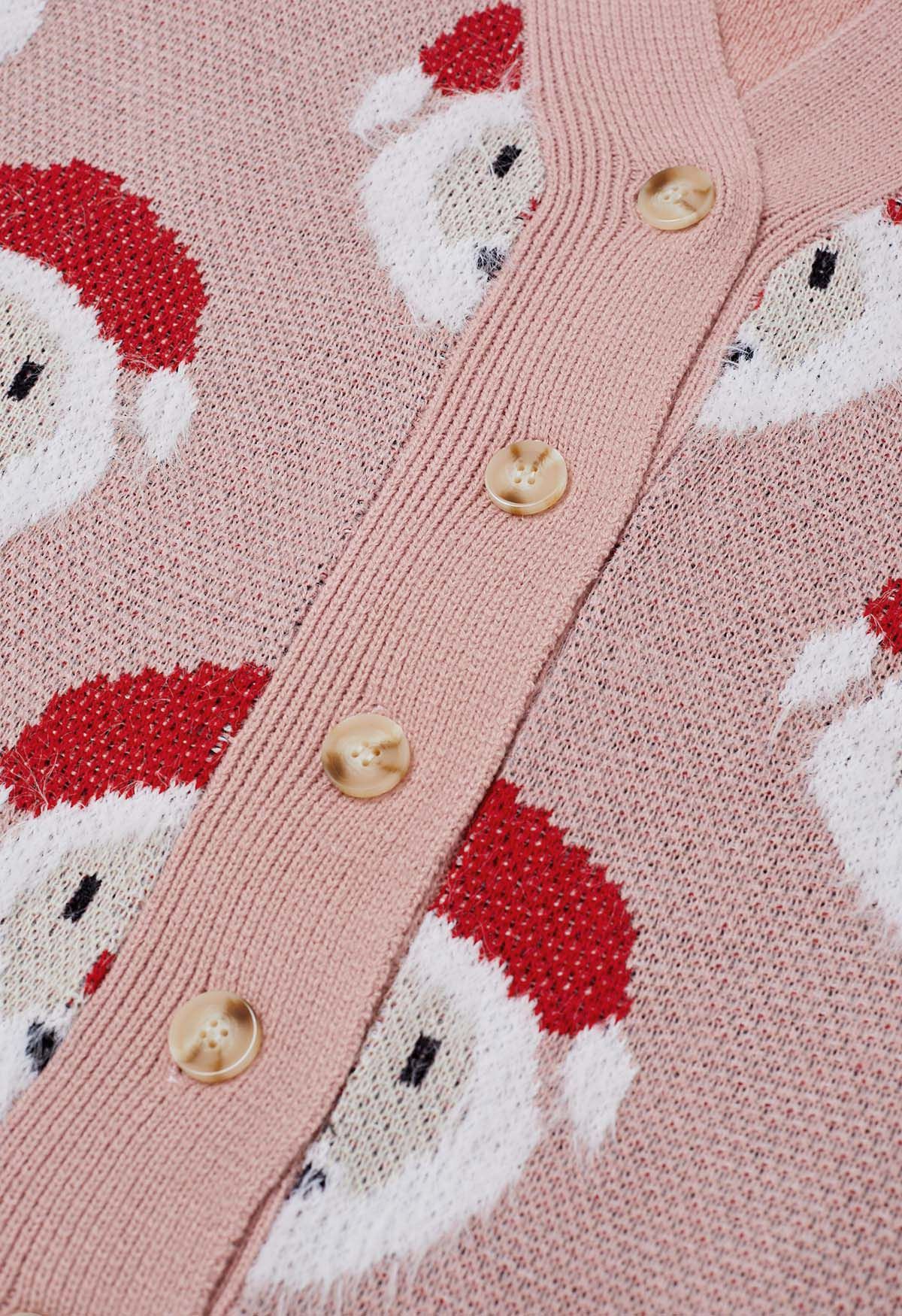 Fuzzy Santa Claus Button Down Knit Cardigan in Pink