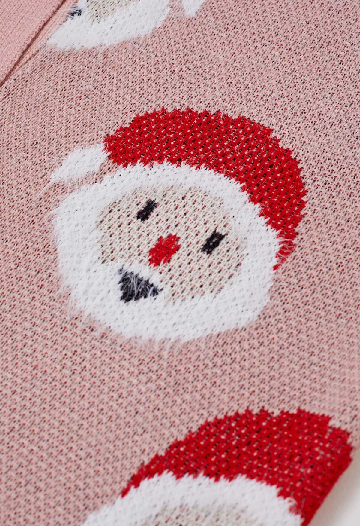 Fuzzy Santa Claus Button Down Knit Cardigan in Pink