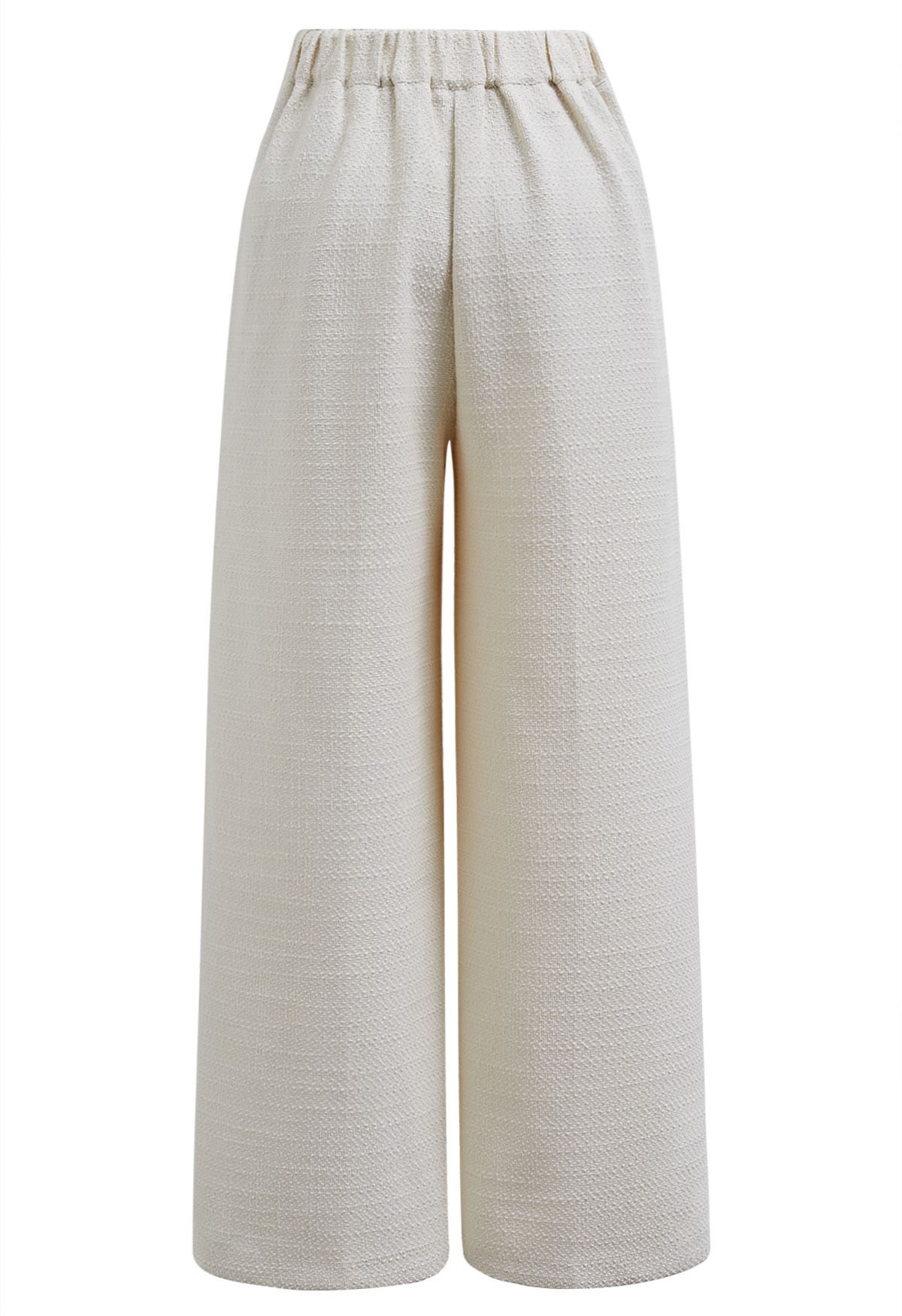 Stylish Tweed Pleats Palazzo Pants in Ivory