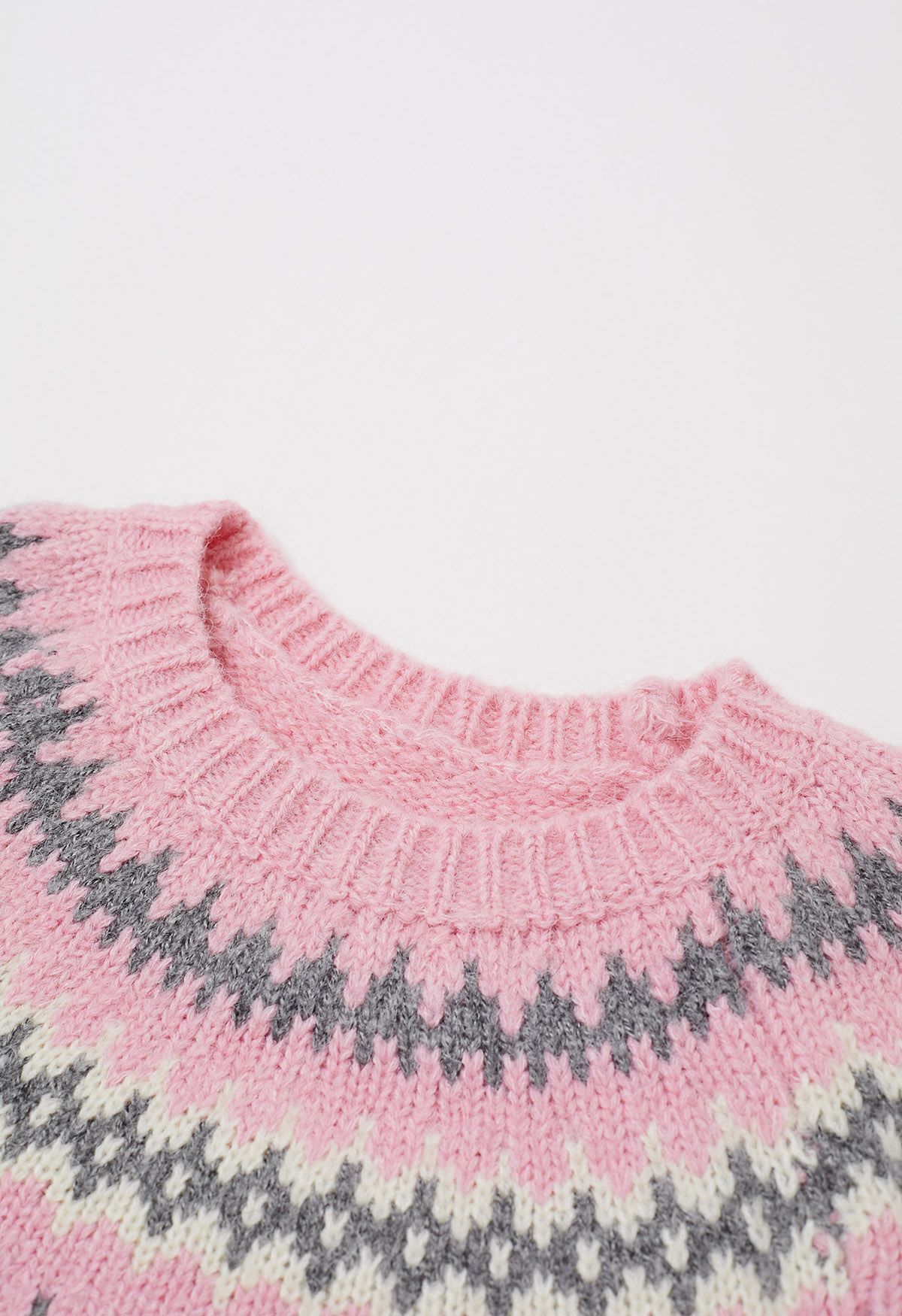 Playful Waterdrop Fair Isle Knit Sweater in Pink