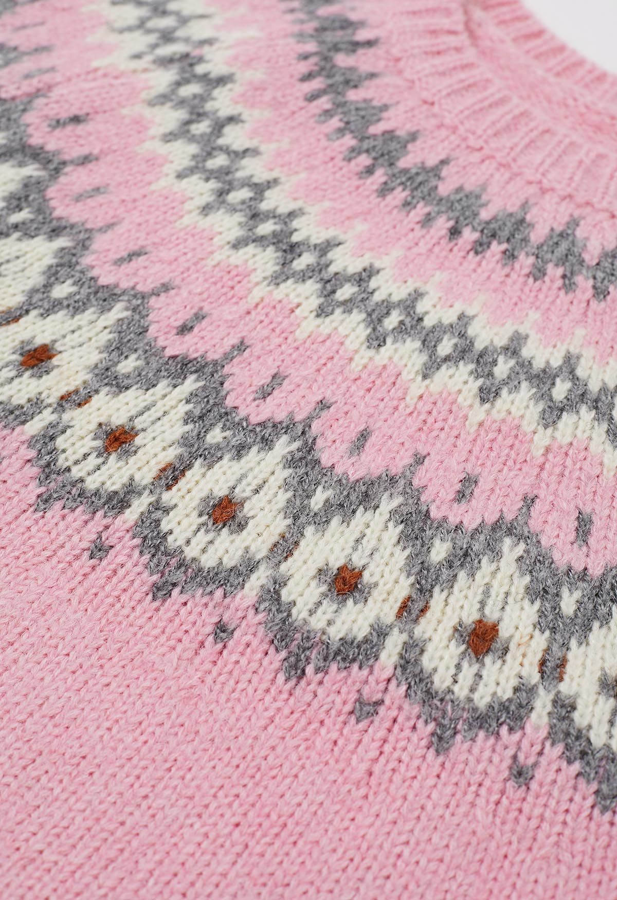 Playful Waterdrop Fair Isle Knit Sweater in Pink