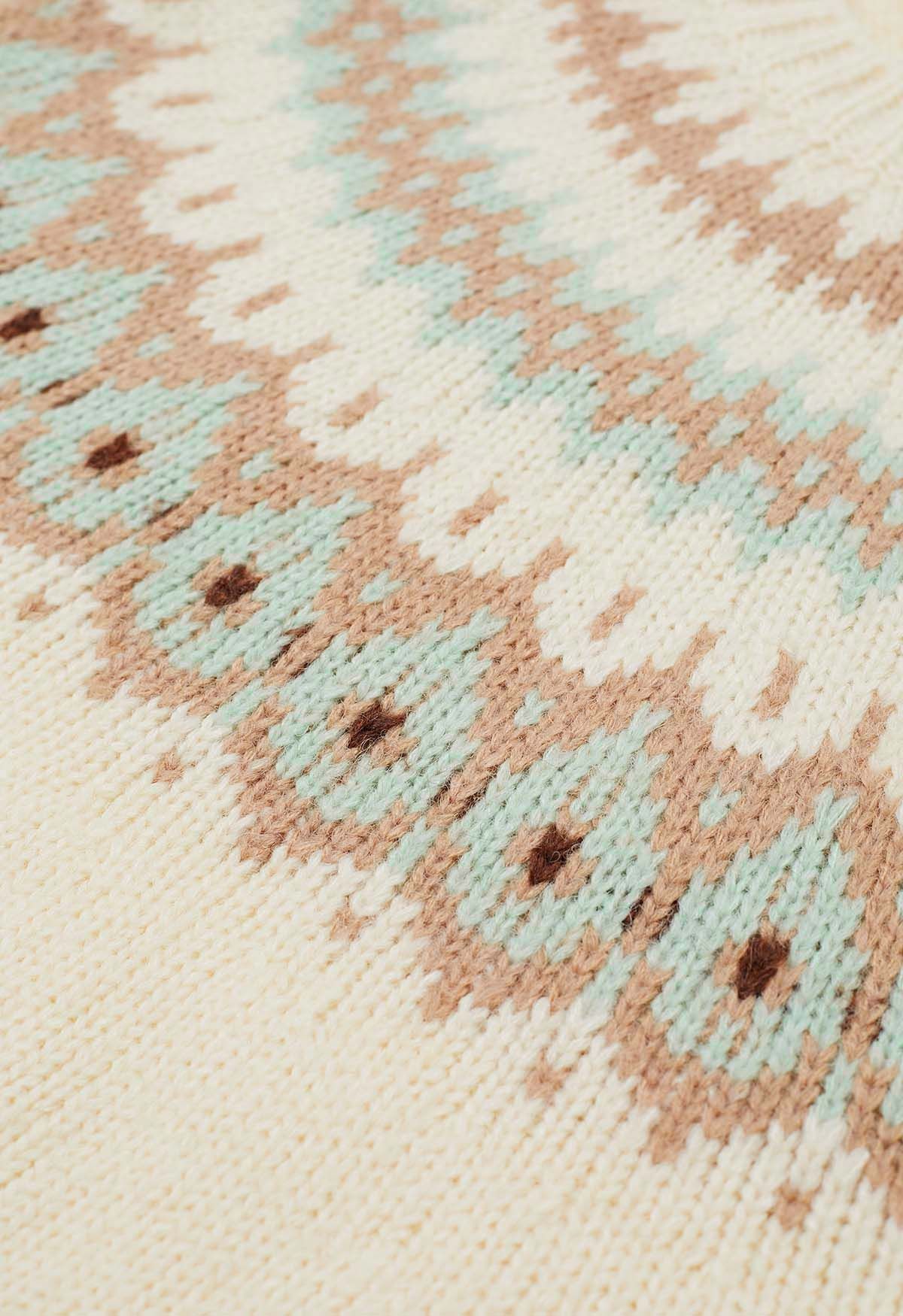 Playful Waterdrop Fair Isle Knit Sweater in Cream