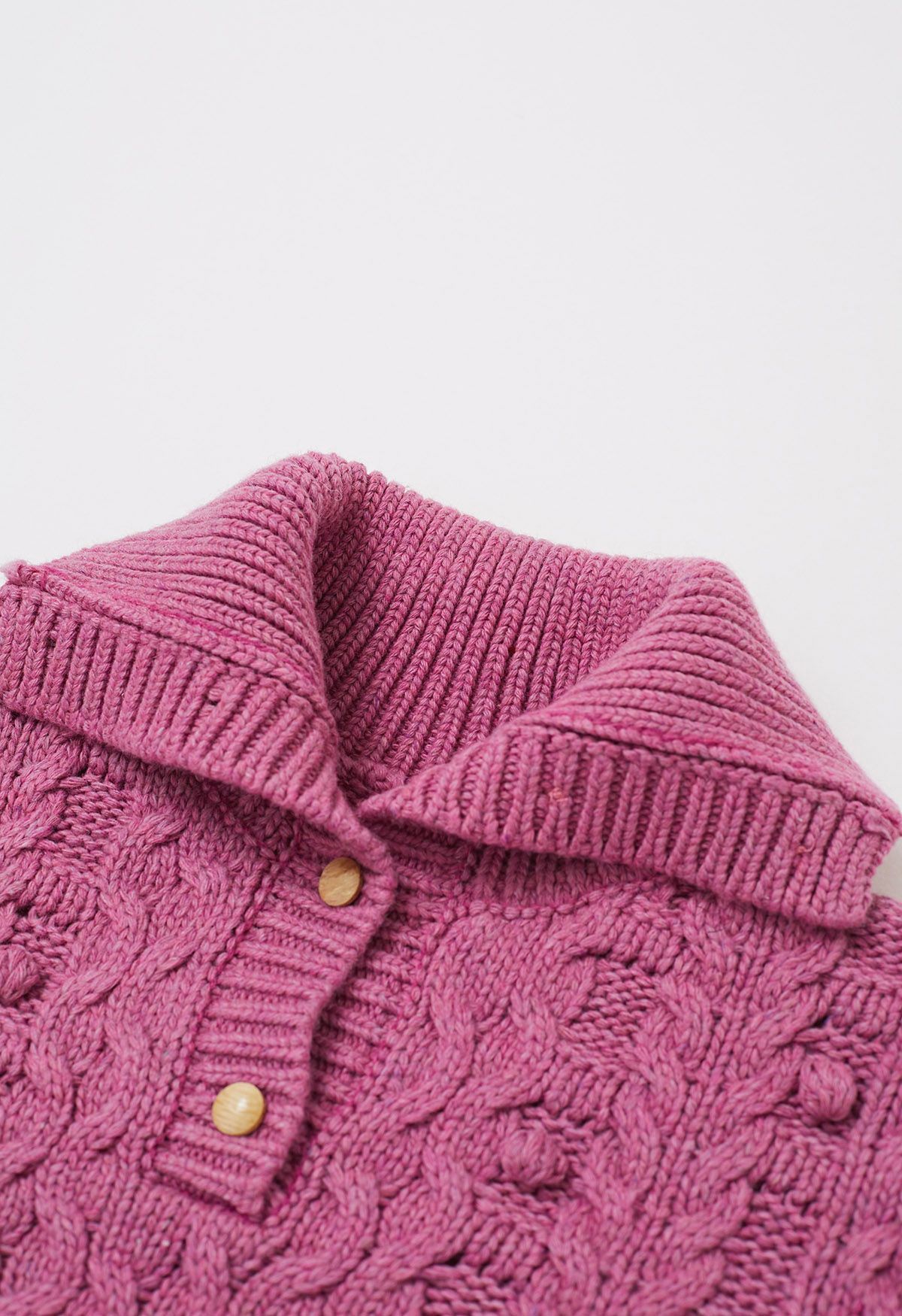 Button Neck Pom Pom Chunky Cable Knit Sweater in Violet