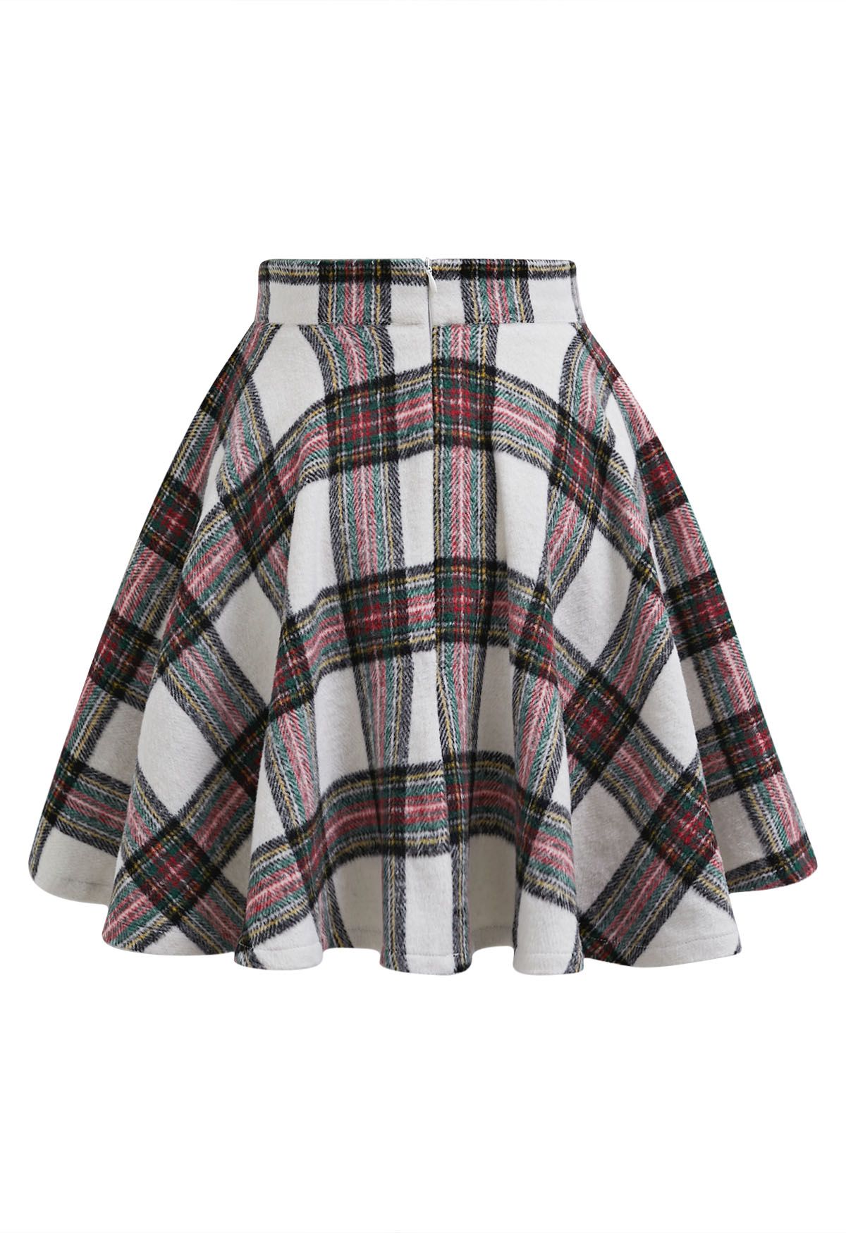 Festive Charm Tartan Flare Mini Skirt in Ivory