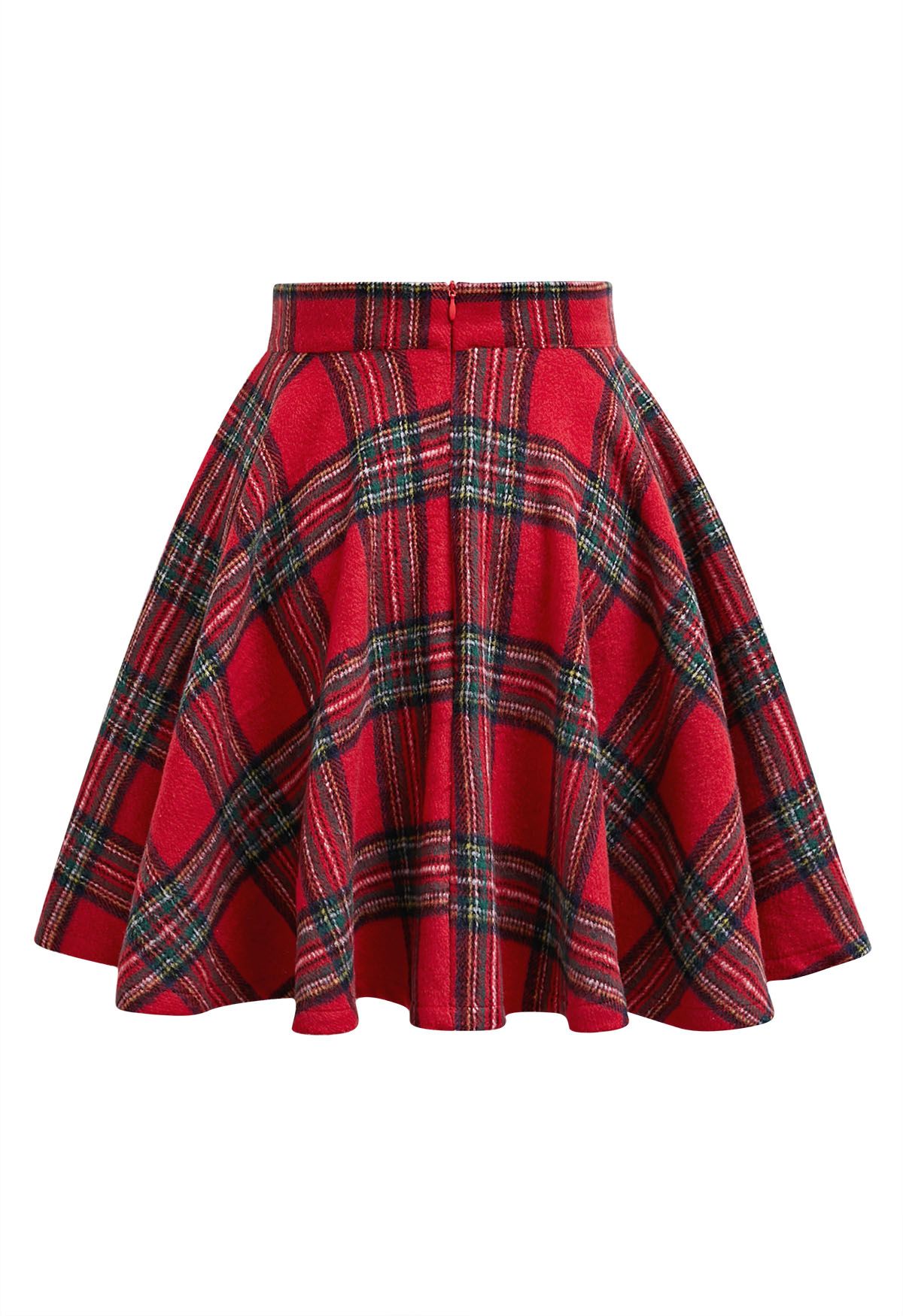 Festive Charm Tartan Flare Mini Skirt in Red